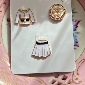 Trio of neutrals- White, Gold,
 & Black Fashion Brooch Fashion Statement Pins